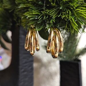 Gold Triple Multi Hollow Hoop Chunky Earrings Women Quiet Luxury